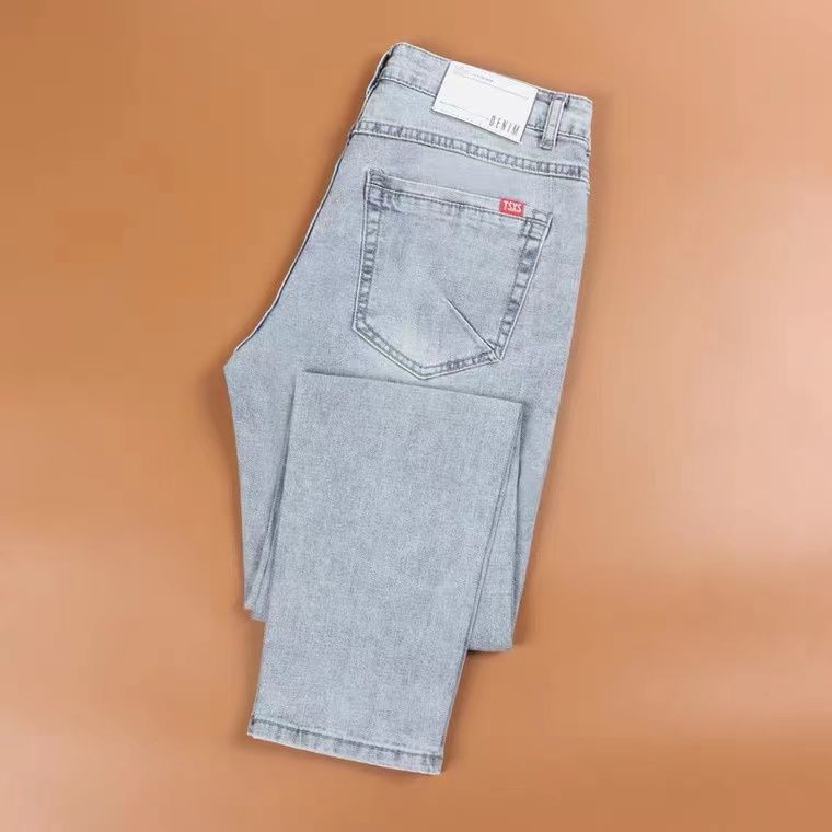 Jean brodé de luxe léger pour hommes, pantalon droit slim élastique, styles fins pour le printemps et l'automne, lavable polyvalent_voghion.com