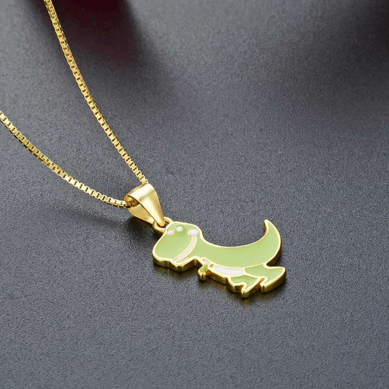 Collar de dinosaurio de dibujos animados transfronterizos de plata esterlina femenina 925 cadena de clavícula de animación DIY joyería colgante de goteo