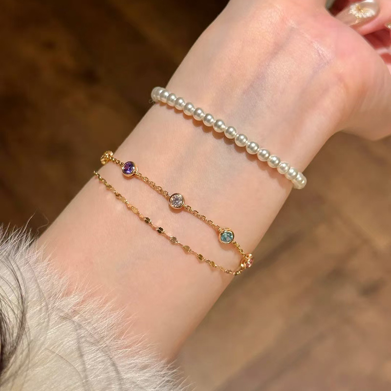Bracciale doppio strato con strass per donna stile impilabile_voghion.com