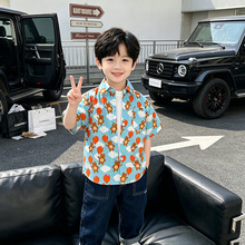 2026夏季韩版度假印花衬衫男童海边短袖印花港风衬衣宝宝ins上衣