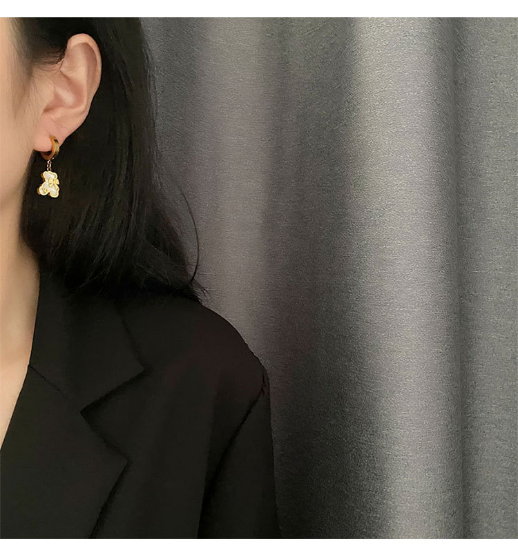 Fashion Bear Titanium Steel Plating Drop Earrings 1 Pair