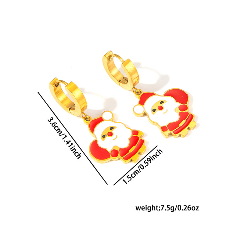 1 Pair Christmas Cute IG Style Christmas Tree Santa Claus Elk Enamel Titanium Steel Drop Earrings display picture 4