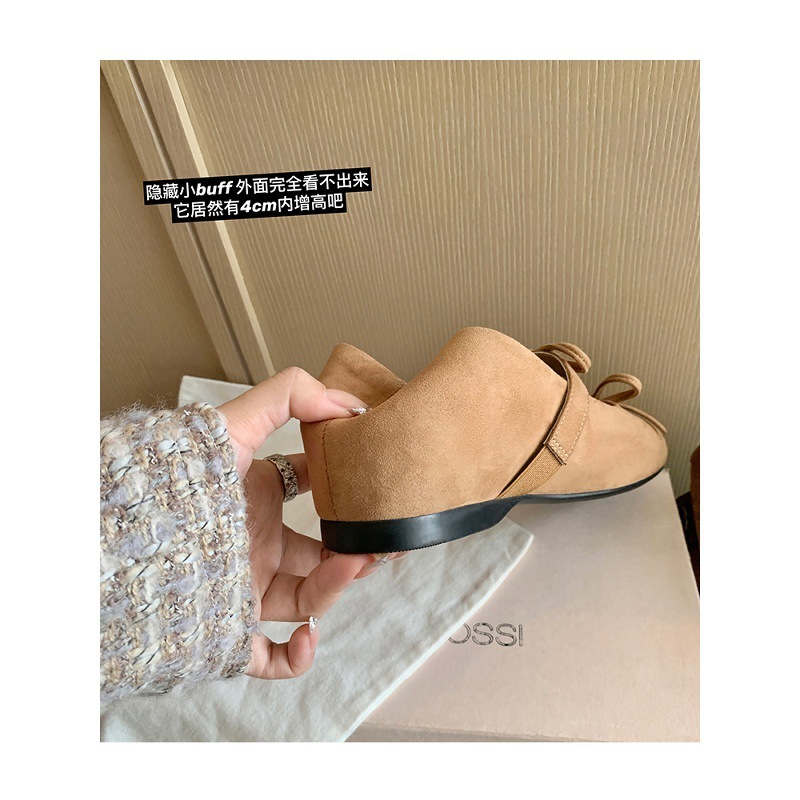羊皮~4cm内增高鞋子方头芭蕾平底鞋女浅口百搭法式蝴蝶结玛丽珍鞋|undefined