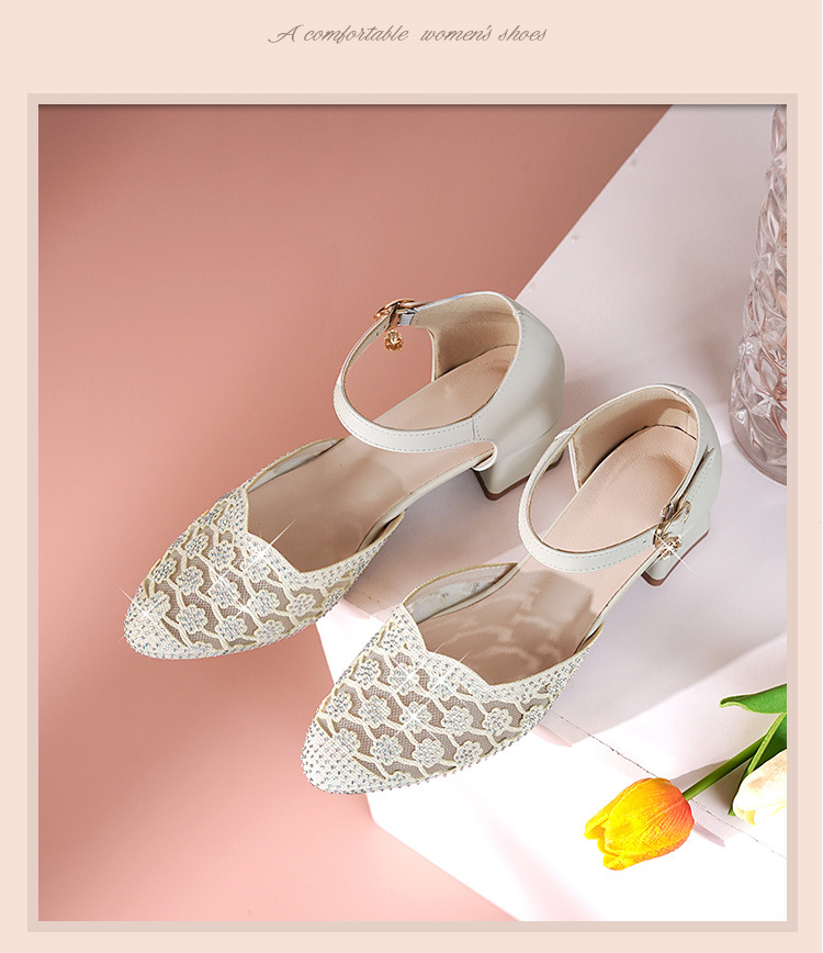 Sandal nữ da thật mũi nhọn cut-out gót dày — đen chi tiết 17
