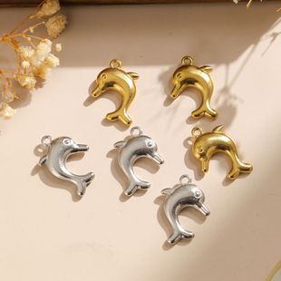 304 Stainless Steel Powder Cast Dolphin Accessories Vacuum Plating 18K True Gold Ocean Wind Hollow Double-Sided Pendant
