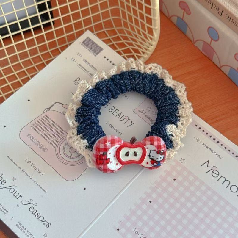 Niños jeans encaje anillo de cabello de cabello de encaje niñas alta cola de cabello de alta elasticidad cuerda de cabello de goma cabeza adornos para el cabello