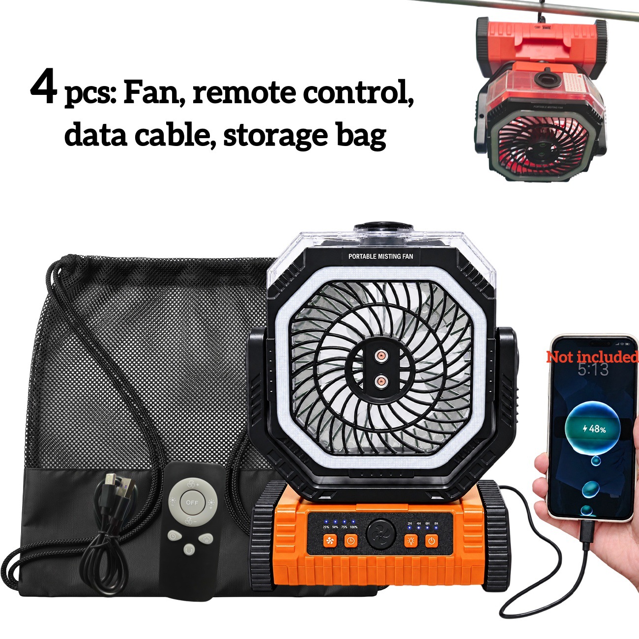 Ventilador Portátil de Camping con Luz USB con Luz LED y Batería de Emergencia para Tienda de Campaña y Pesca image 8