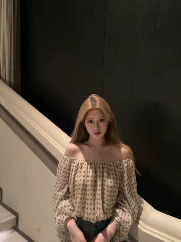 高版本~2025年秋季设计感小众复古风一字大领长袖短款花边上衣女|undefined