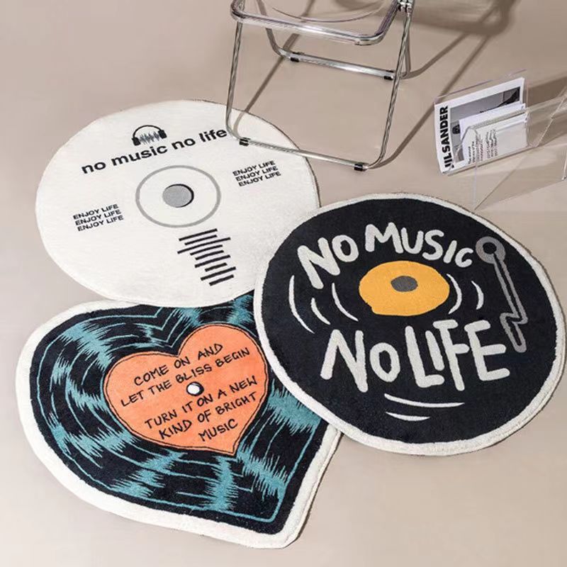 Creative and Interesting Record Round Imitation Cashmere Floor Mat Living Room Coffee Table Non-Slip and Stain-Resistant Carpet Entrance Door Dust-Proof Foot Mat
