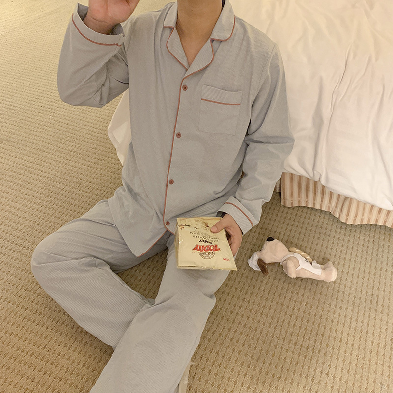 Product details_Real Shot#New Product#Men's comfortable and loose striped early autumn pajamas and home clothes set