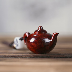 Zitan Wood Handle Teapot with Corn Pattern, Contentment is Happiness Car Keychain Pendant, Small Teapot Handle Decor, Phone Chain Charm