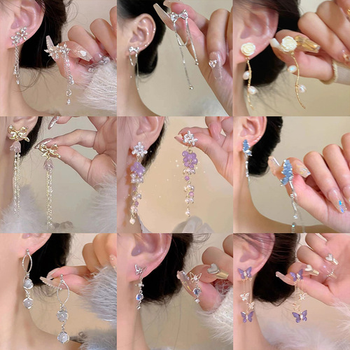 S925 Silver Needle Diamond Bow Flower Earrings Women's Versatile Temperament High-end Earrings Earrings Wholesale