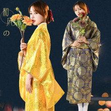 新款民族古装服装织锦缎和服浴衣女士浴袍菊花印花演出异国服饰