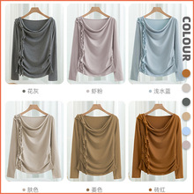 2025欧美热卖跨境外穿长袖T恤女士秋季高级感纯色内搭打底衫上衣