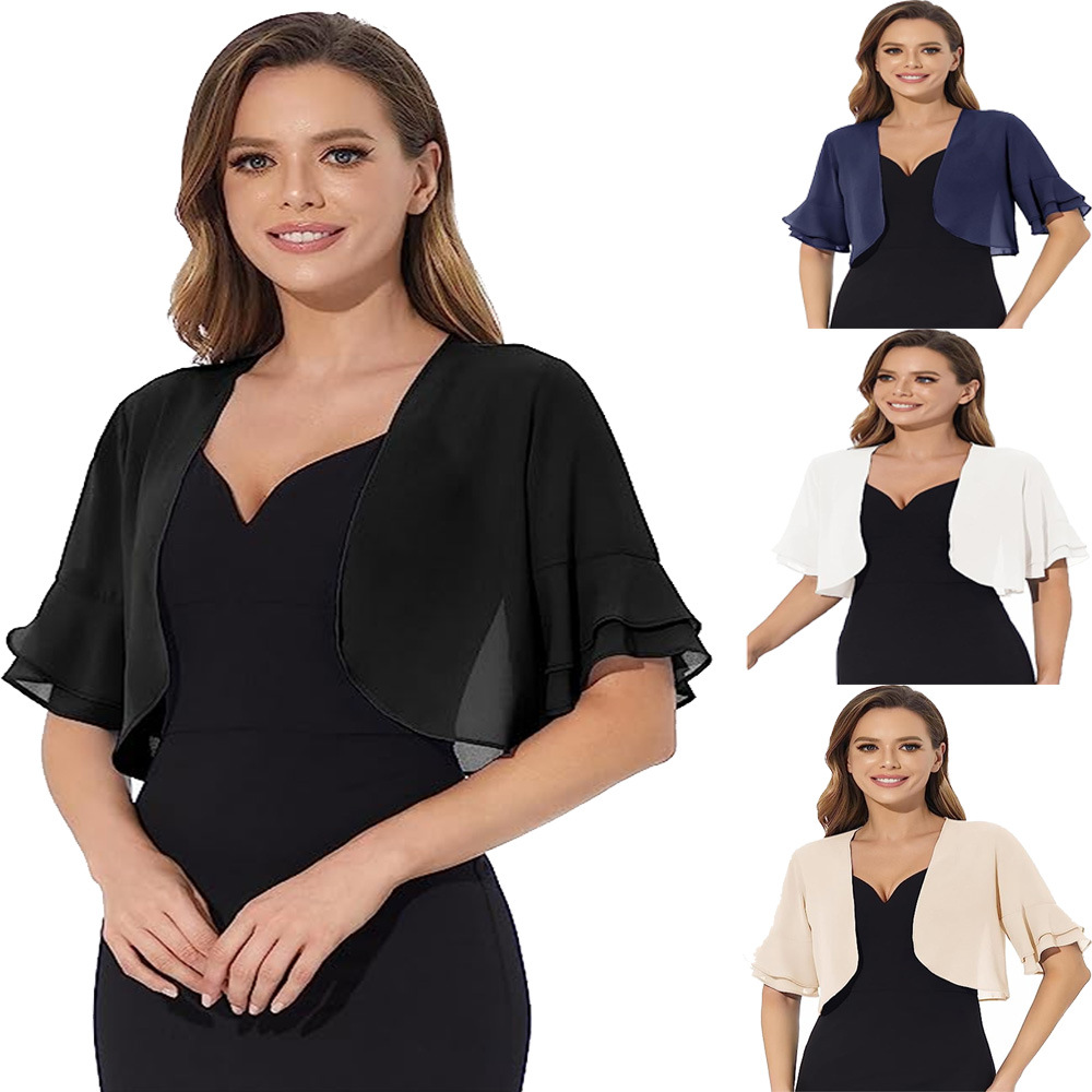 2024 European and American Amazon Summer New Women's Chiffon Lotus Leaf Sleeve Short Sleeve Cardigan Jacket for Women