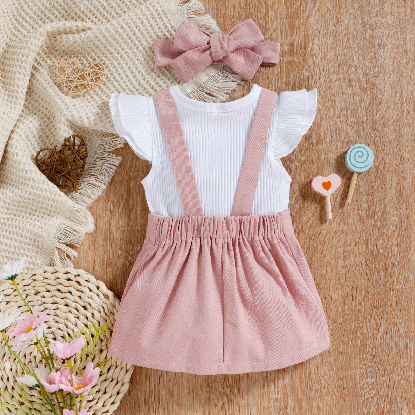 Daily Occasion Round Neck Neckline Comfort Function Casual Flower Button 100% Cotton Girls Clothing Sets