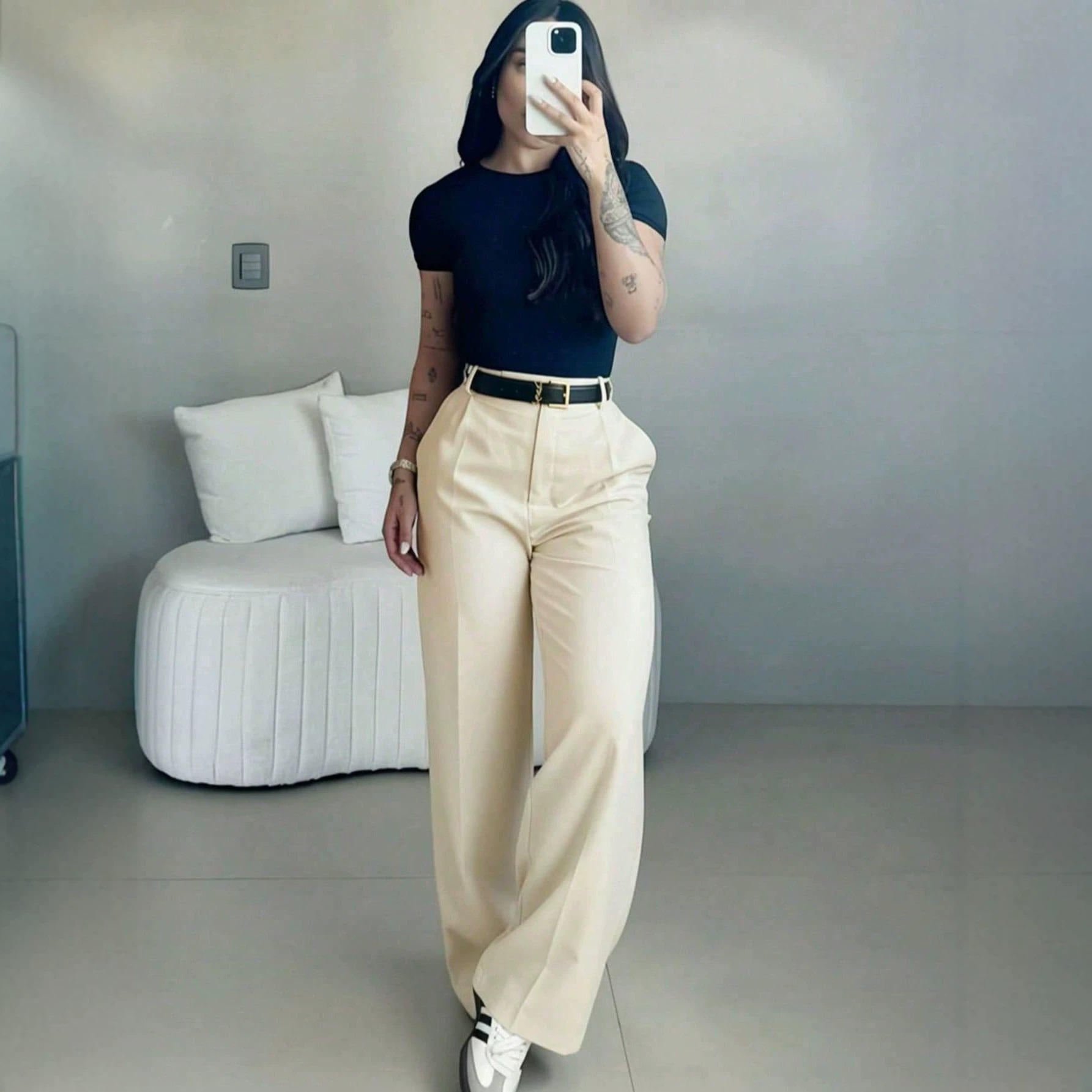Cross-Border Exclusive Supply: Off-White High-Waisted Wide-Leg Trousers, Women's Drapey Pleated Suit Pants, European and American Style Office Wear for Women