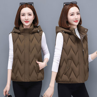 2025 New Autumn and Winter Women's Cotton Vest Women's Hat Detachable Korean Style Loose Slimming Look down Cotton Vest