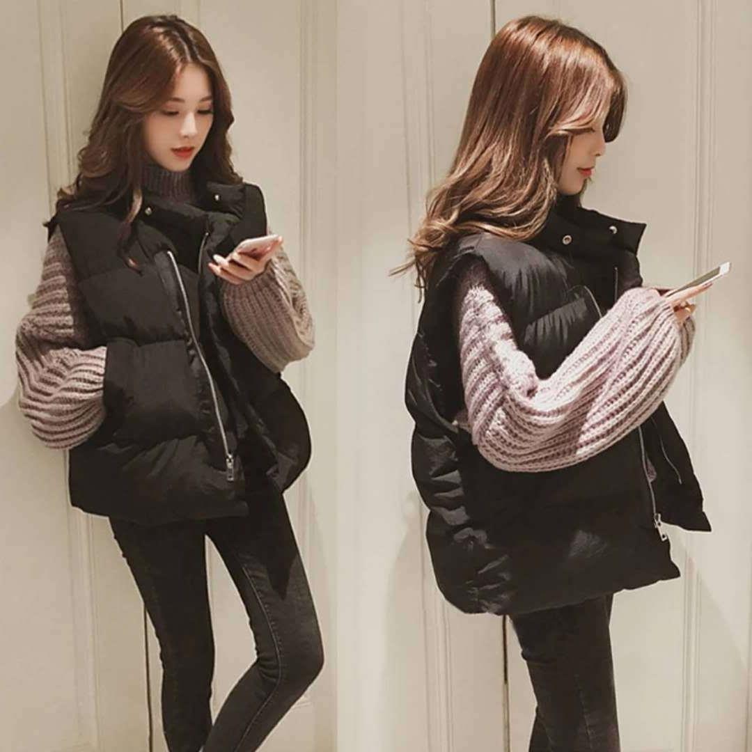 2023 코튼 조끼 여성의 겨울 짧은 면화 조끼 학생 한국식 느슨한 두껍게 면화 조끼 양복 조끼