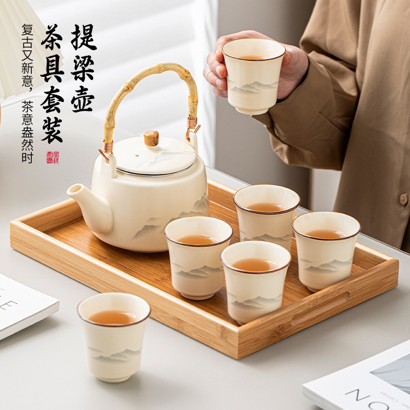 Teapot Kung Fu Tea Set 2025 New Household Ceramic Modern Simple Large Teapot Tea Cup with Tray