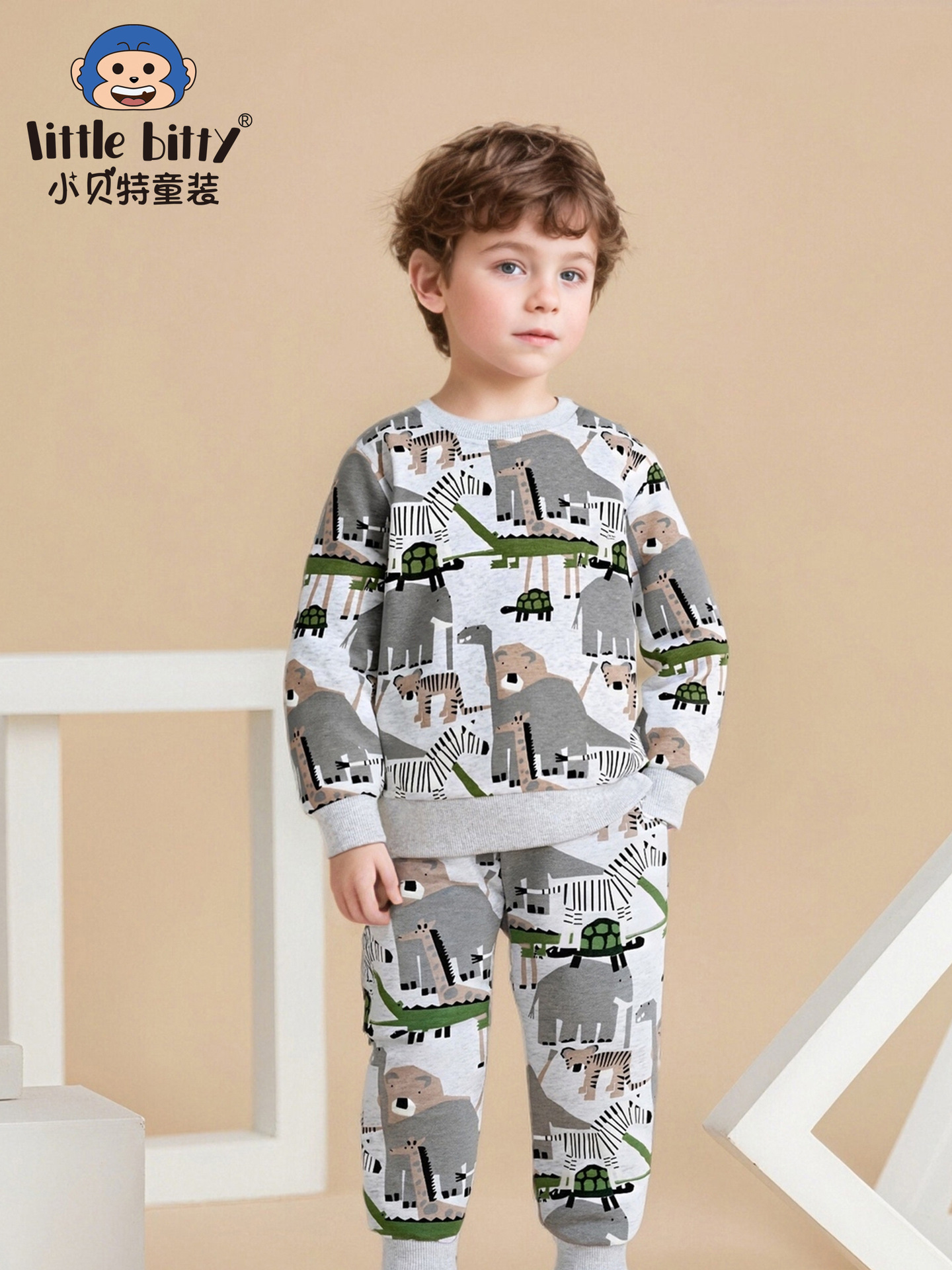 Cross-Border 2025 Autumn and Winter Children's Sweatshirt Set Cartoon European and American Style Animal Print Long-Sleeve Long-Pants Two-Piece Set