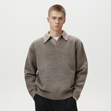复古老钱假两件翻领毛衣男秋冬款高级感Polo领针织衫保暖加厚外套