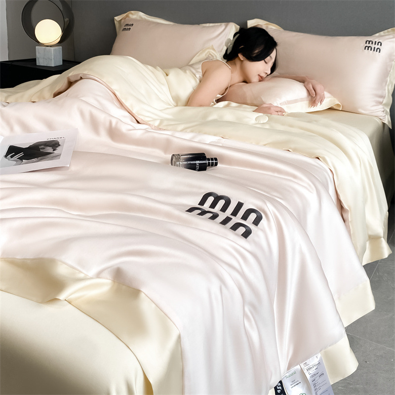Summer Washed Silk Summer Cool Quilt Four-piece Superior Silky Sleeping Naked Bed Sheet Quilt Cover Three-piece Bedding