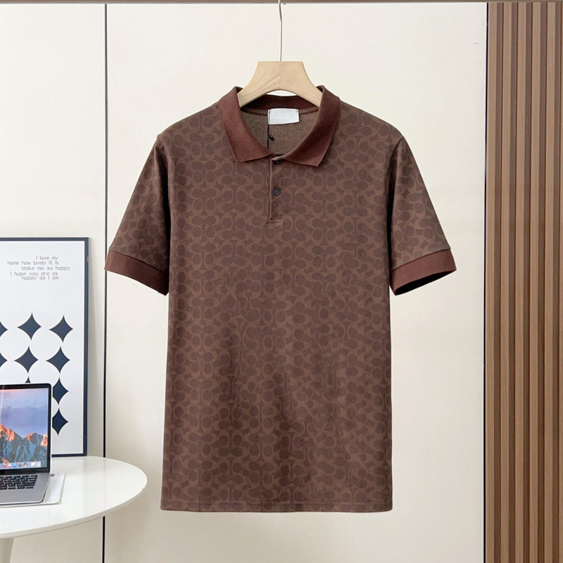 Koujia Brown All-Over Printed Polo Monogram 2026 Summer Pure Cotton Loose Fashion Versatile Short-Sleeve Jacquard C-Pattern T-Shirt for Men