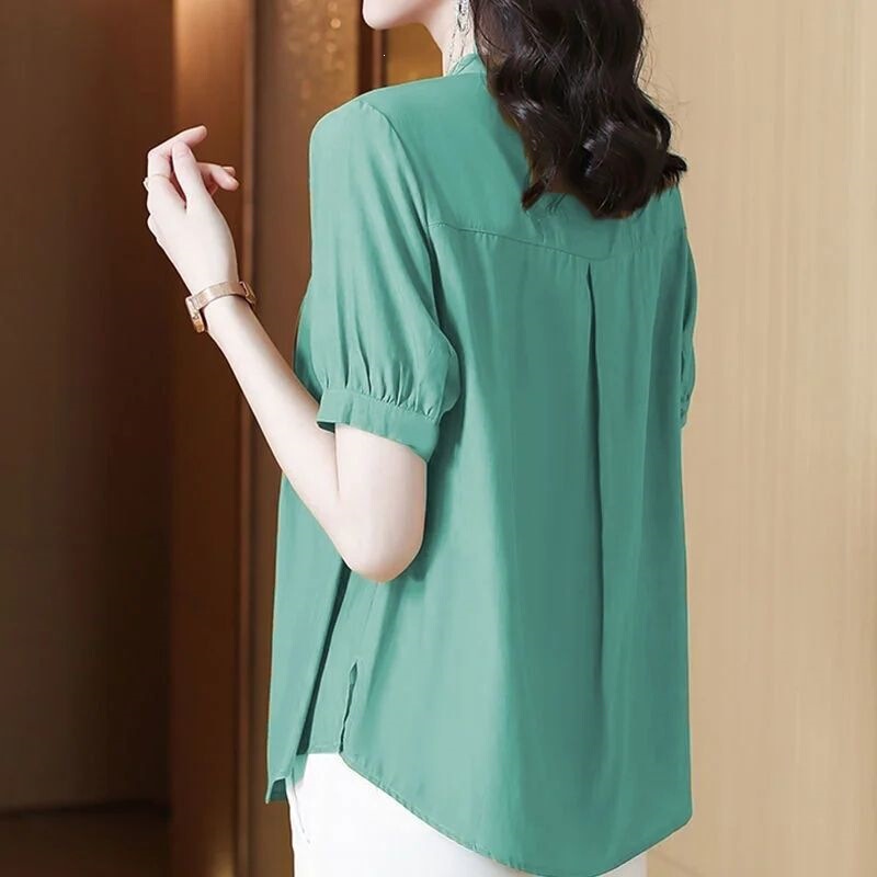 Chiffon Shirt for Women, Summer Short-Sleeved New Style, Beautiful and Fashionable Chiffon Shirt for Women, Elegant Mother's Wear Blouse Top