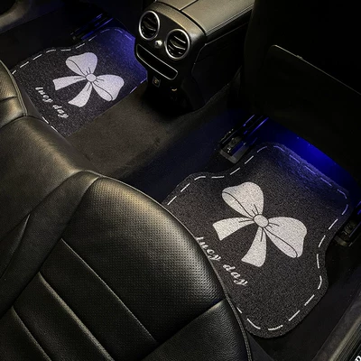 Mats, Universal Style, Dirt-Resistant and – Universal Foot Pad - upgraded-thickened-coilwhite-bow-universal-coil-floor-mats-rear-floor-mats-2-pieces-embedded