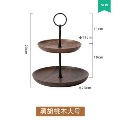 Madera de madera sólida bandeja de doble capa bandeja de frutas secas bandeja de té bandeja de pasteles de bocadillos bandeja de postres estante multicapa