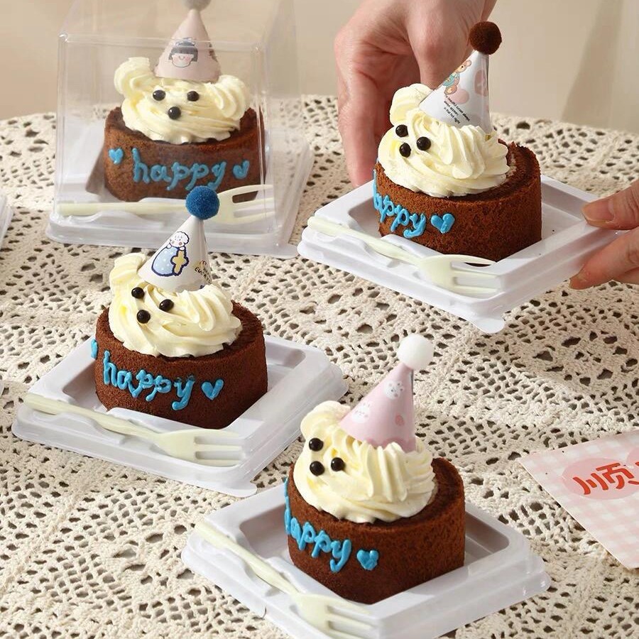六一带叉蛋糕盒网红烘焙甜品打包盒儿童节迷你小狗卷一次性装饰盒