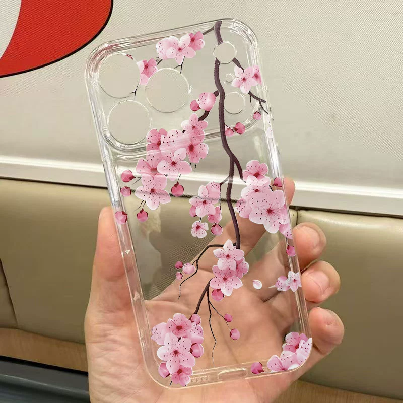 Чехол для телефона Pink Sakura (TC6), прозрачный Space Shell, совместим с iPhone/Samsung/Huawei/Xiaomi