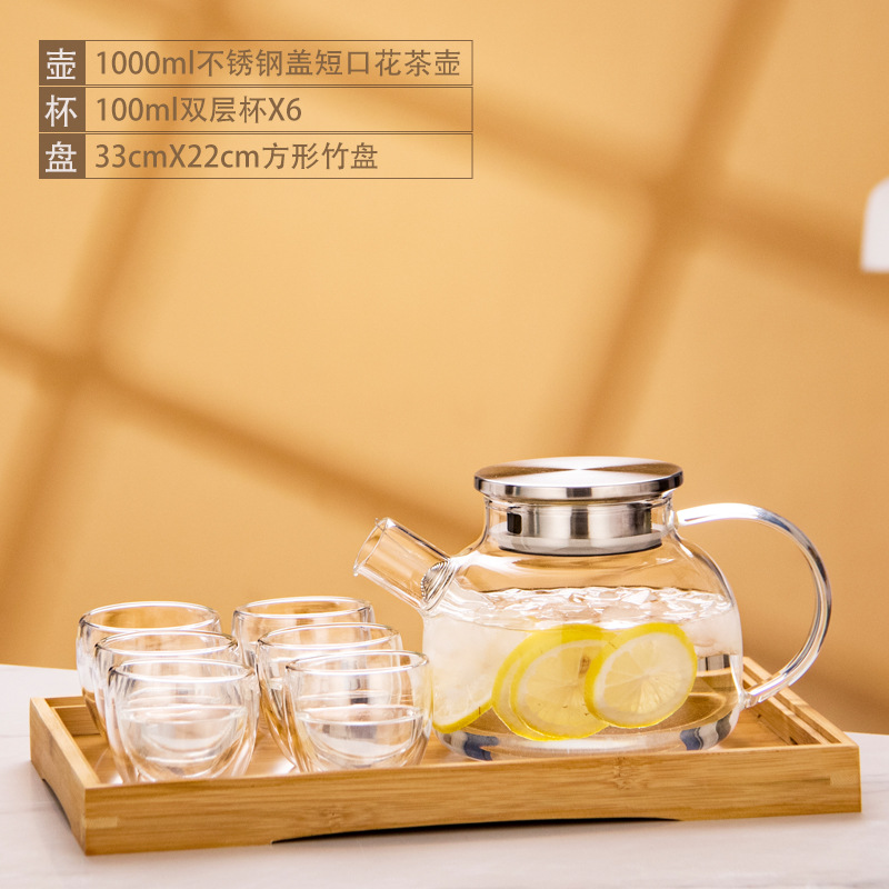 Tetera de vidrio resistente al calor tetera de bambú de gran diámetro olla engrosada tetera de flores y hierba tetera de gran capacidad hervidor de agua fría tetera hirviendo