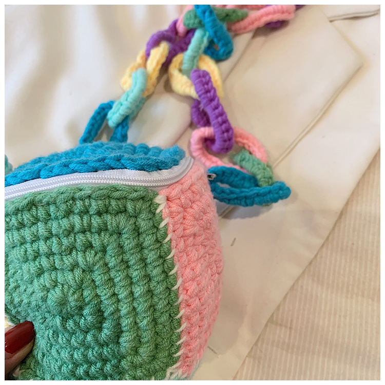Women's Small Knit Color Block Cute Zipper Crossbody Bag display picture 11