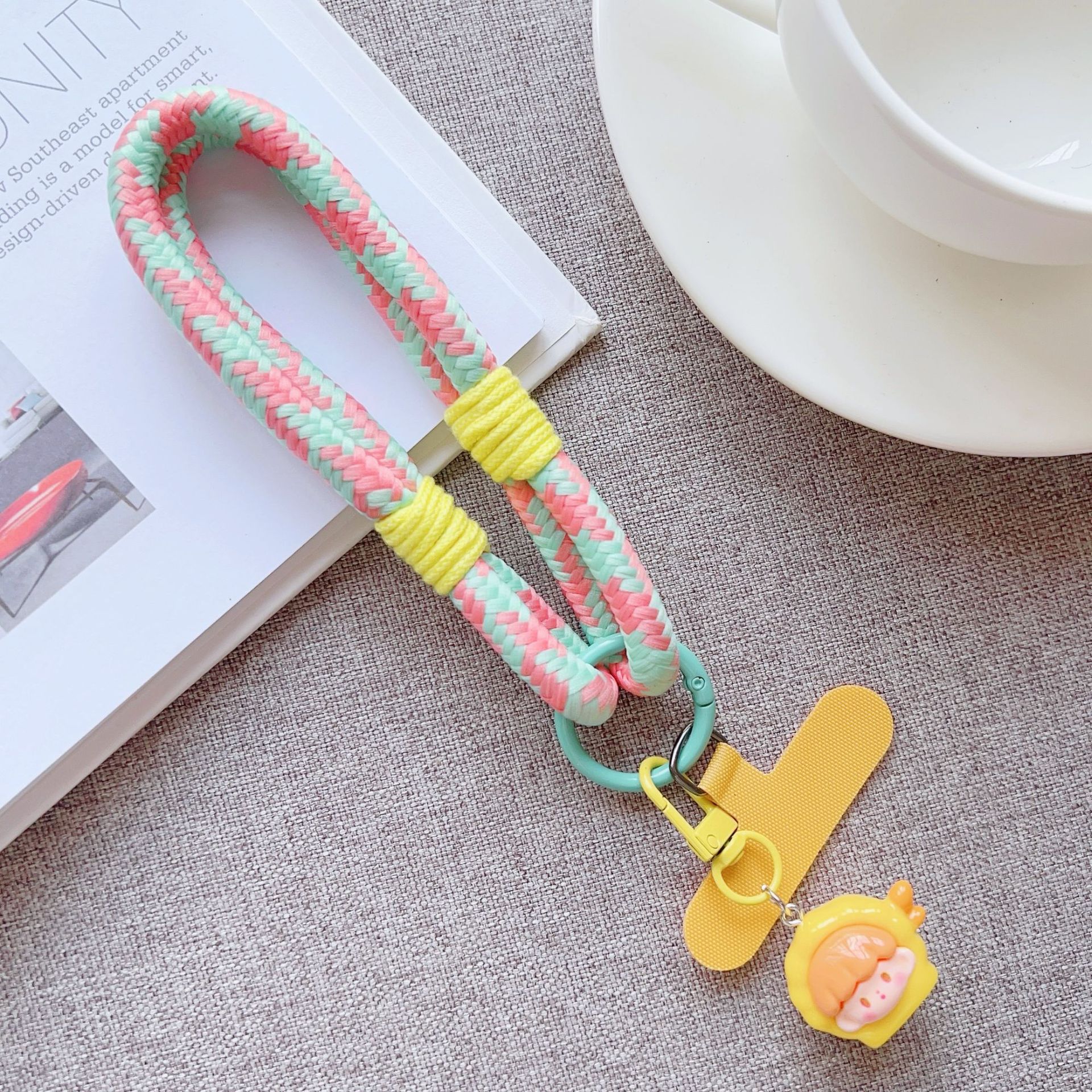 Cordón de dopamina para teléfono móvil, resistente a la pérdida y al grosor, duradero, cordón de muñeca tejido a mano, carcasa, accesorios colgantes de frutas europeas