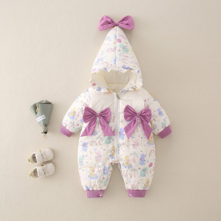 Baby winter down jacket jumpsuit newborn baby girl princess Western style winter white duck down romper thickened romper