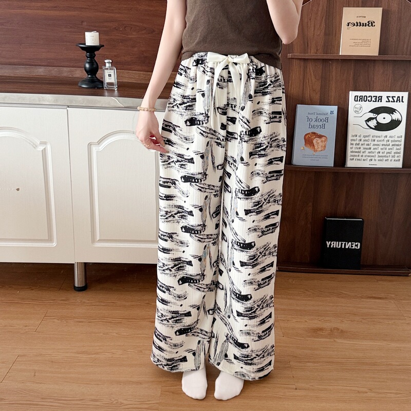 Summer Wave-Striped Sleep Pants for Women, Thin, Plus-Size, Loose-Fitting, Trendy, Long Pants, Soft and Comfortable, Suitable for Wearing Outside