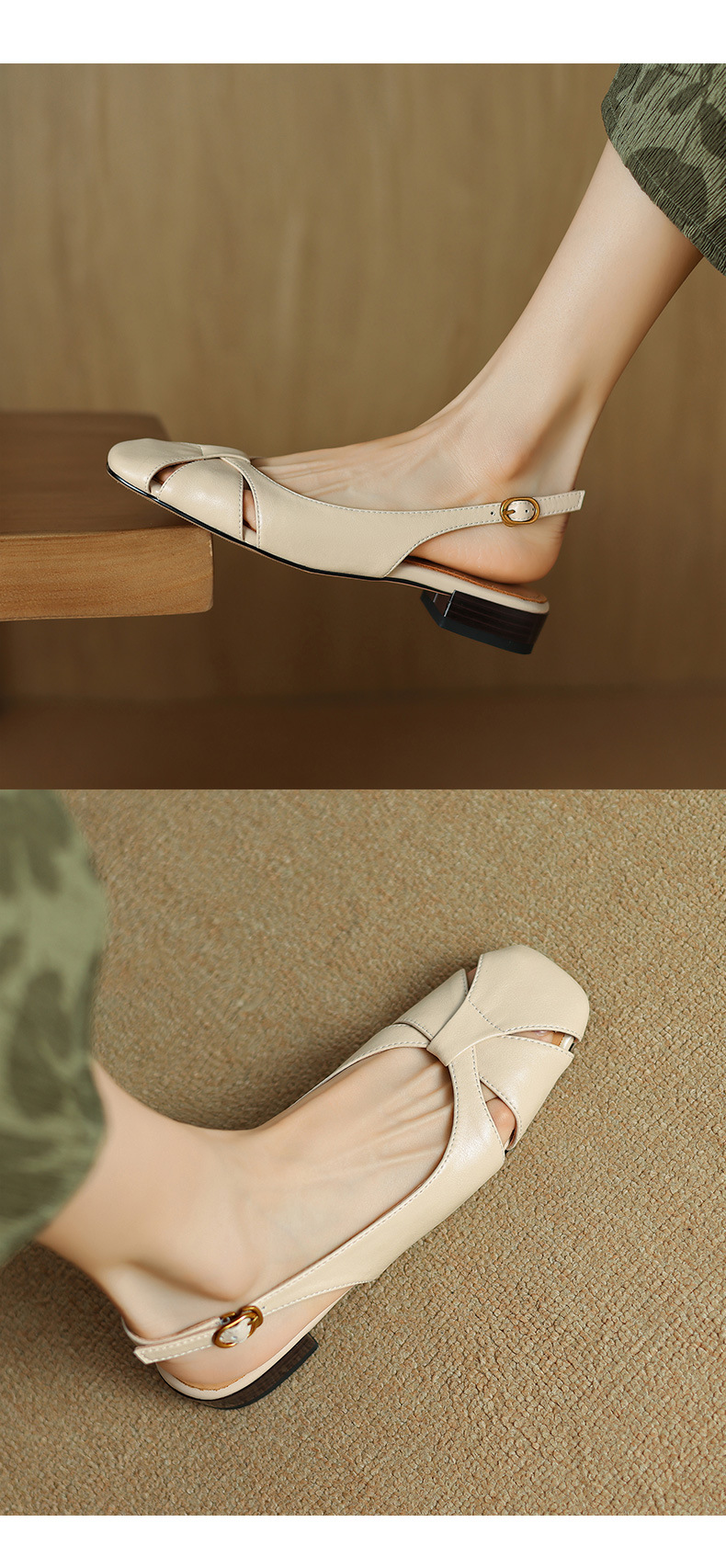Sandal nữ bít mũi quai chữ V đế bệt đơn giản — Màu nâu chi tiết 16