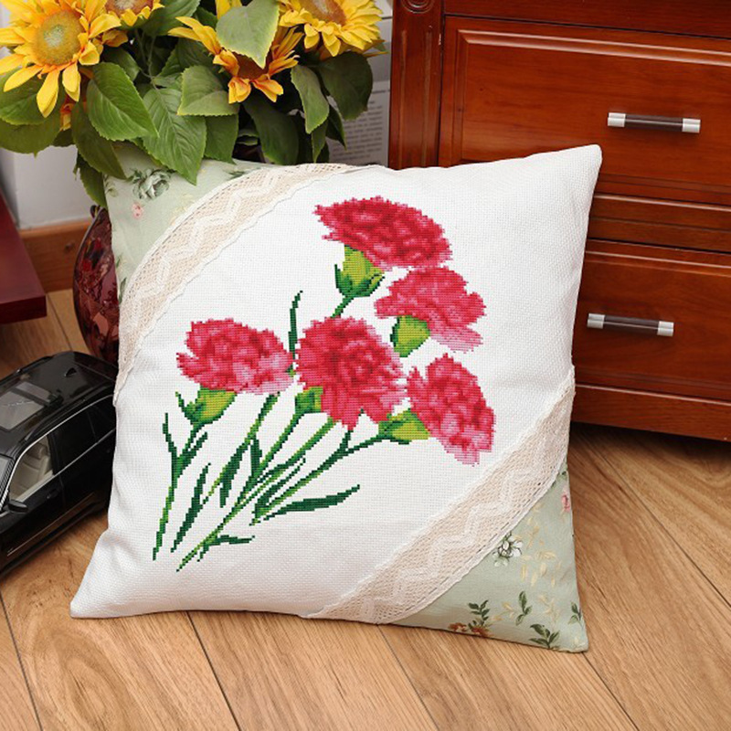 Bordado DIY paquete de material hecho a mano Cruz puntada pareja almohada boda de dibujos animados coche almohada cojín cubierta Rosa amor