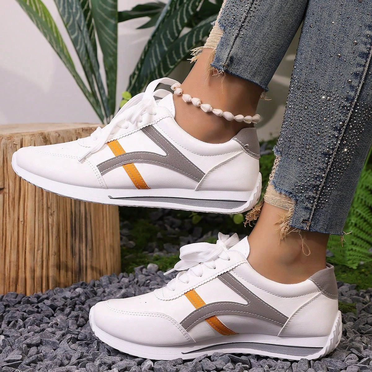 White Sneakers with Grey or Red Accents, European-Style Casual Athletic Shoes for Leisure, Unisex