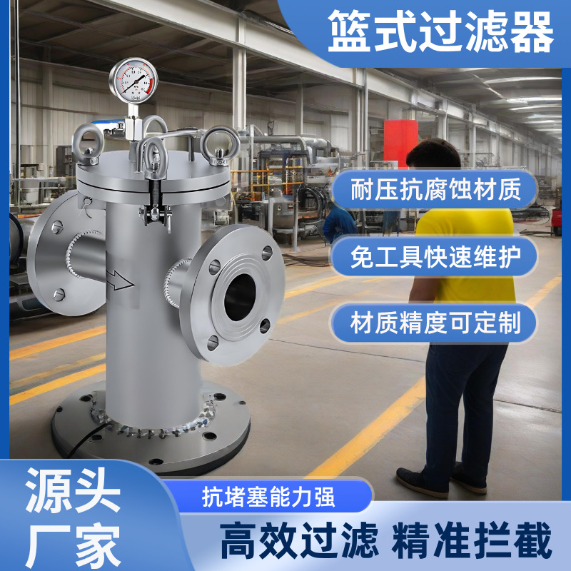 工业净水304不锈钢篮式过滤器防爆耐腐厂家加工管道油污分离器
