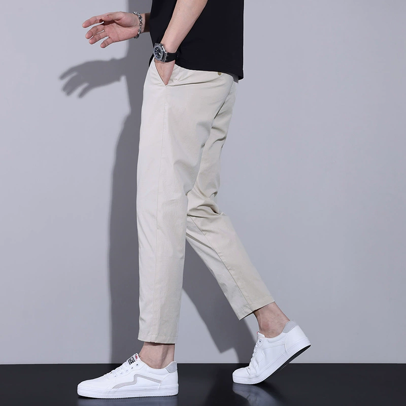 Summer white trend thin silk trousers, loose straight fit