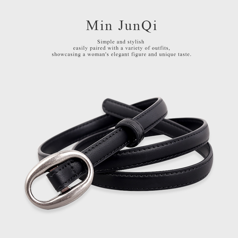 2025 New Genuine Leather Oval Buckle Slim Belt Decorative High-End Vintage Waist Belt For Jeans Women Ready Stock Wholesale