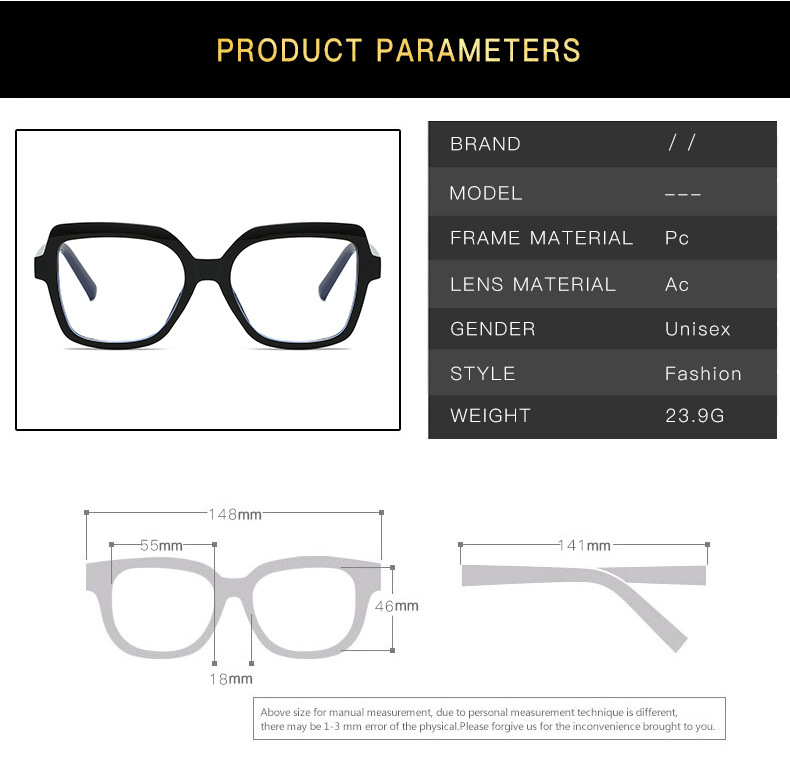 46g Weight Full Frame Glasses Structure Glasses Classification Ac Lens Material Square Glasses Style Daily Occasion Color Block, Leopard Pattern All Seasons Season Unisex Gender Simple Style Style Simple Style Color Block Leopard Ac Square Full Frame Optical Glasses 13