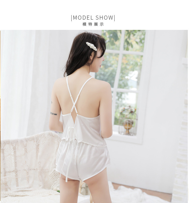 Backless Lingerie Set with Suspenders, Pink Top and Shorts, One Size — detail image 14