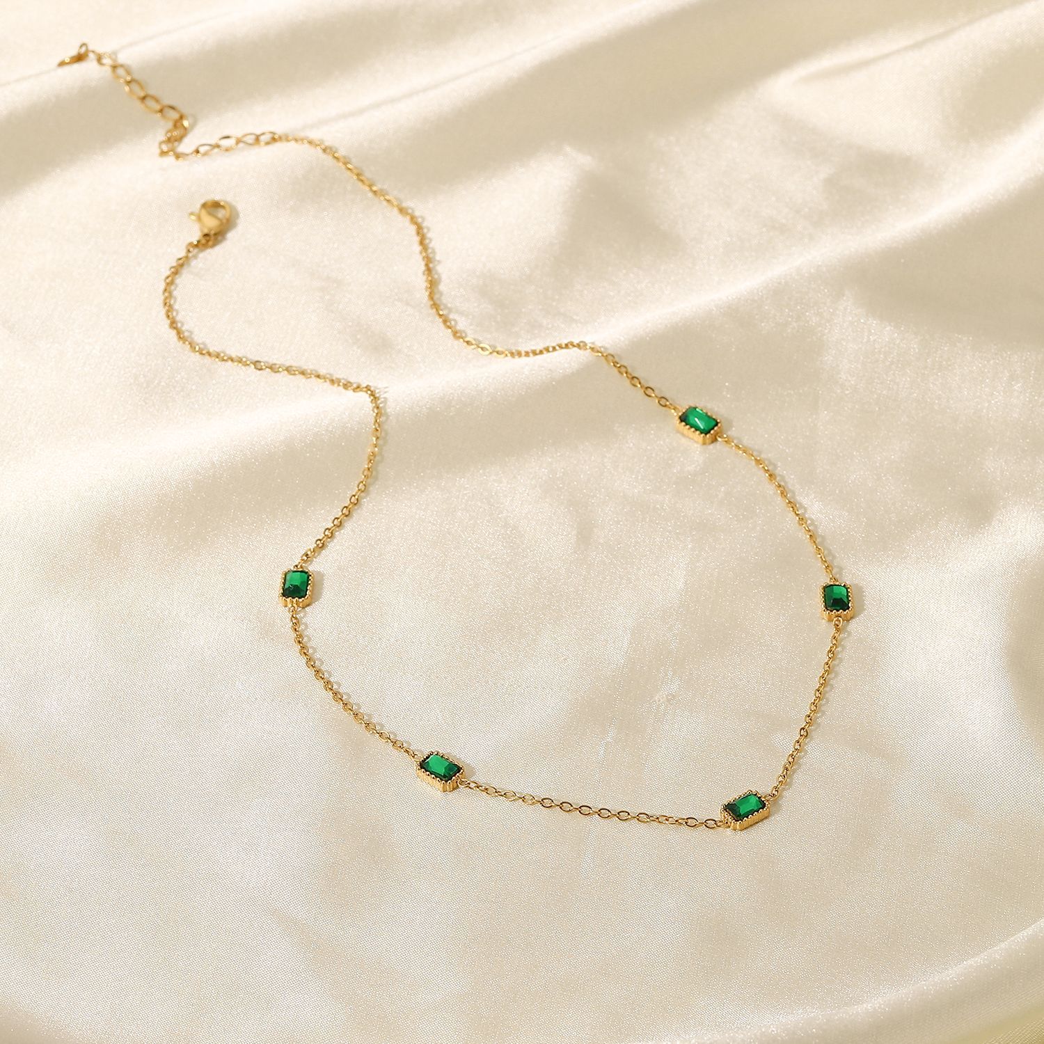 Fashion Stainless Steel Rectangular Necklace Daily Electroplating Zircon Stainless Steel Necklaces