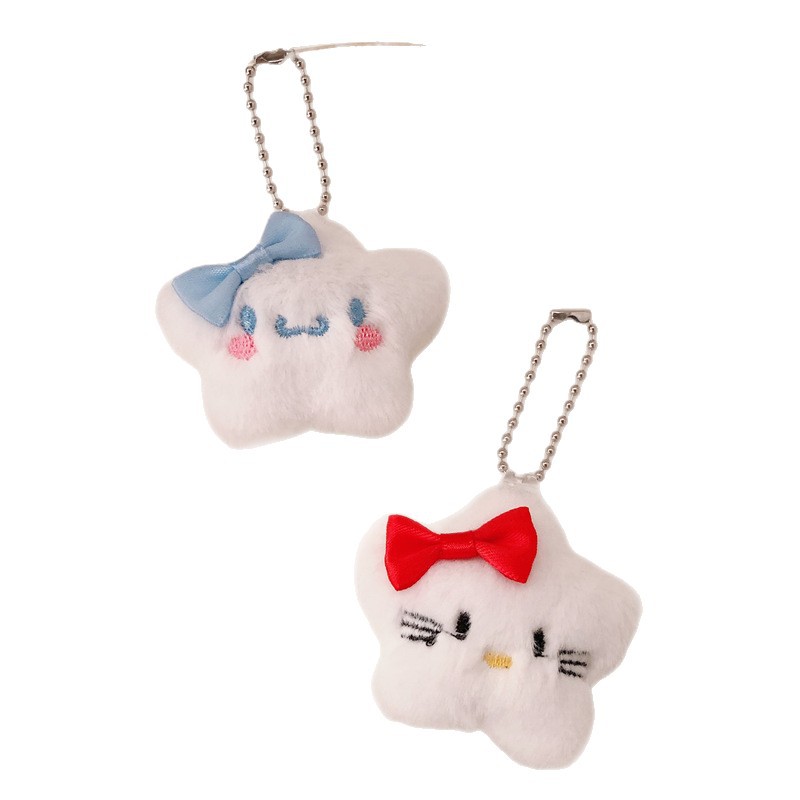 Nuevo estilo de felpa linda de dibujos animados arco estrella muñeca colgante monedero felpa auricular estuche llavero colgante
