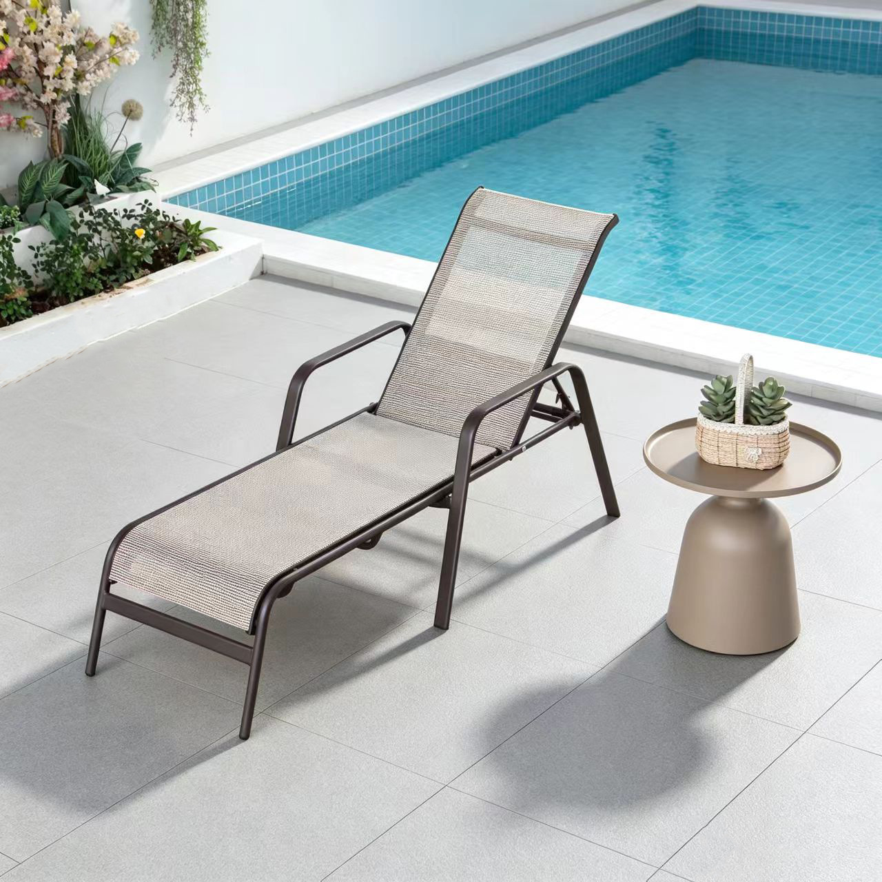 Cama de playa silla de playa de ocio piscina balcón patio piscina de ocio al aire libre silla de siesta plegable portátil image 8