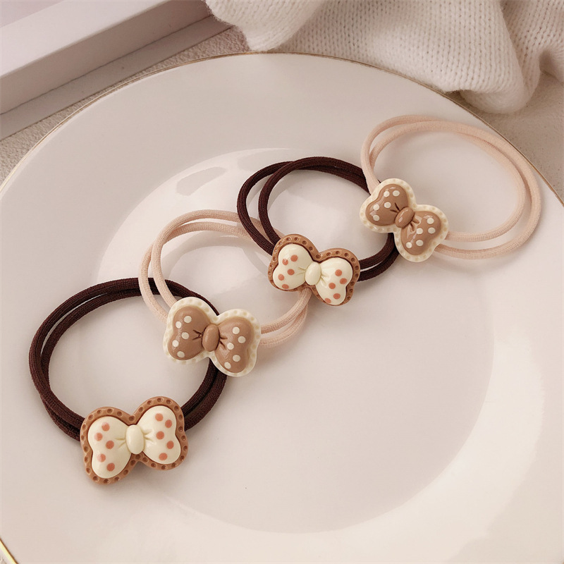 Te de leche ondulado punto arco anillo de cabello temperamento de alta calidad chica cuerda de cabello de cola de caballo universal banda de goma adornos para el cabello